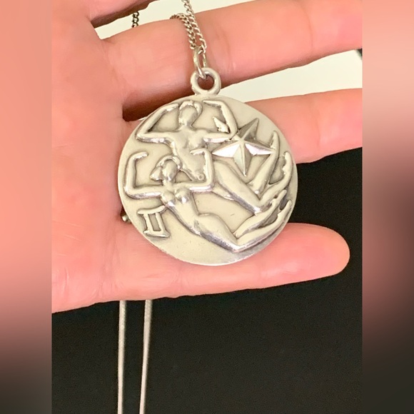 Vintage 1950s Margot De Taxco Zodiac Sterling Silver Gemini Pendant Necklace 24” - Picture 5 of 15